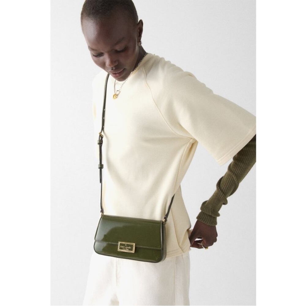 NWT Kate Spade Reegan Patent Leather Olive Green Crossbody Bag - Picture 2 of 5